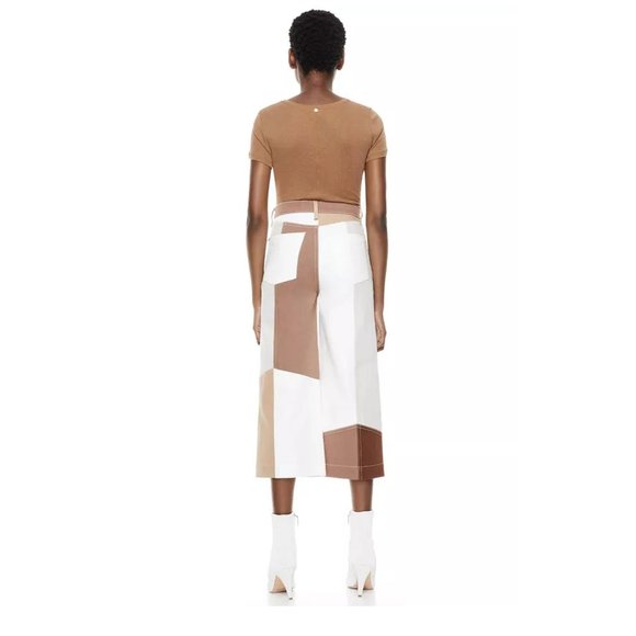 NWT Alice + Olivia Brown Patchwork Wide Leg Gaucho Cropped, Size 26 - Picture 2 of 16